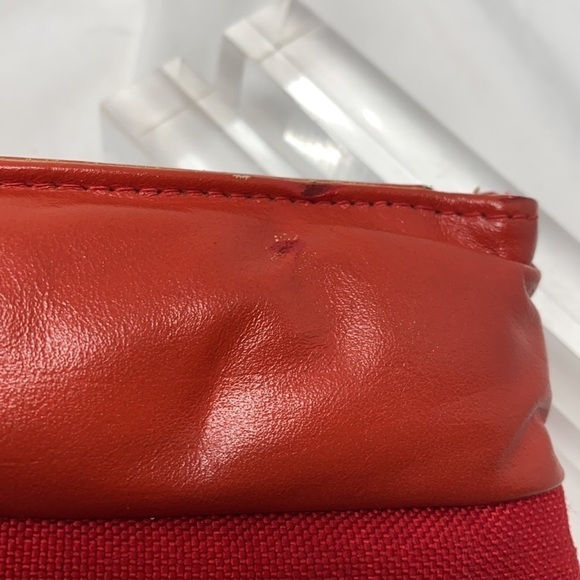 Large Red Vintage Clutch Linen Leather Bag Purse - Picture 8 of 10